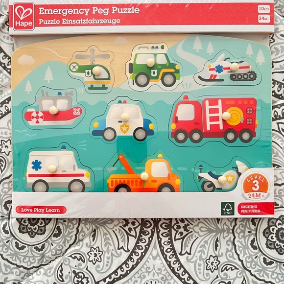 Lakeshore Other - Hape Emergency Vehicles Peg Puzzle – Multi-Color